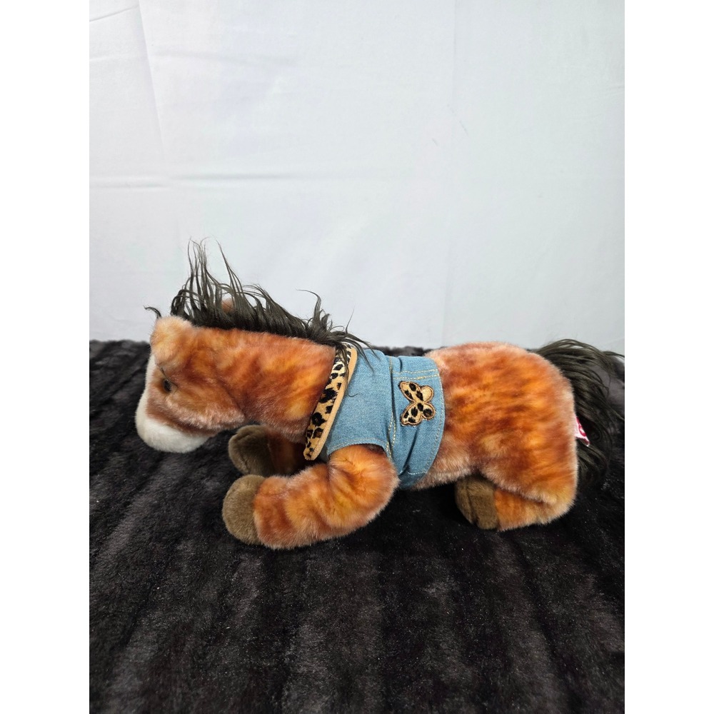Ty Beanie Buddies Canyon Horse Plush 2001 Brown Orange Denim Vest Leopard Trim